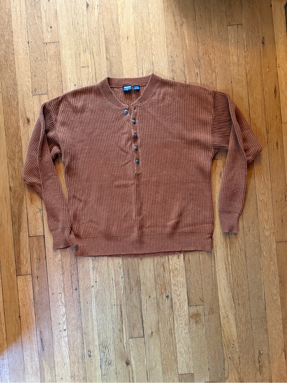 Button Henley Ribbed Sweater in Rust